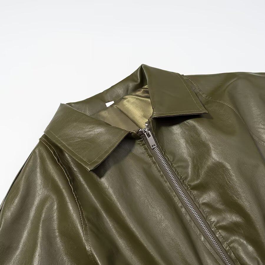Tayari Green Leather Coat