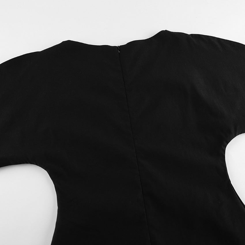 Niche Design Black Short Sleeve Wide Waist Slimming Shirt Summer Office Elegant Top for Women
