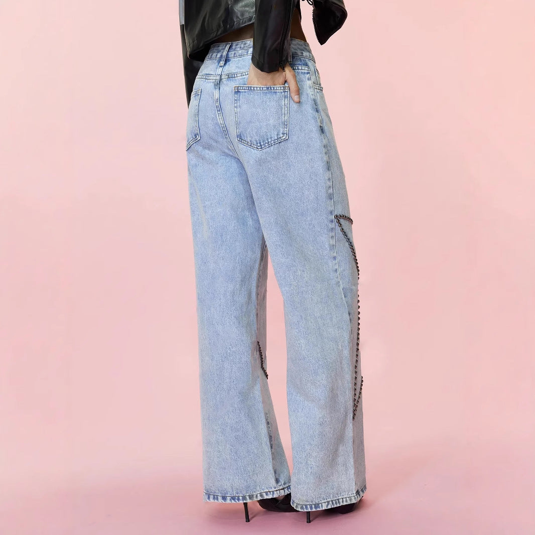 Zelina Loose Retro Beaded Jeans
