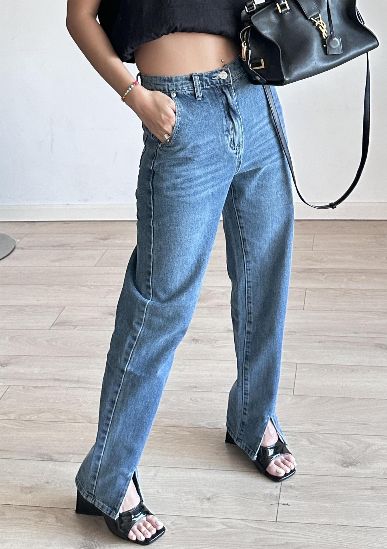 Sefina Front-Slit High-Waist Jeans