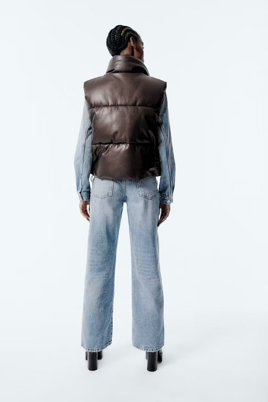 Adira Stand-Collar Faux Leather Vest