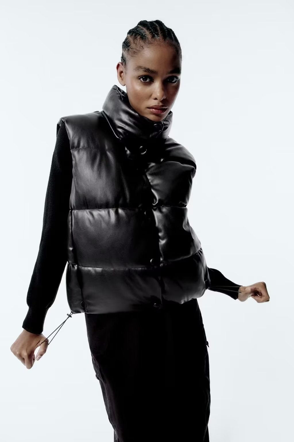 Adira Stand-Collar Faux Leather Vest