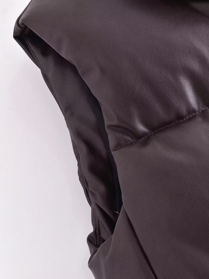 Adira Stand-Collar Faux Leather Vest