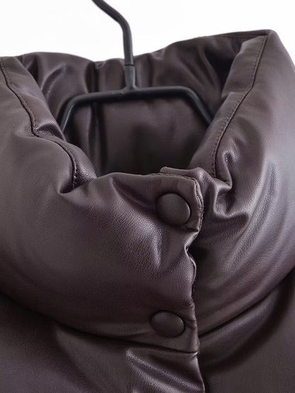 Adira Stand-Collar Faux Leather Vest