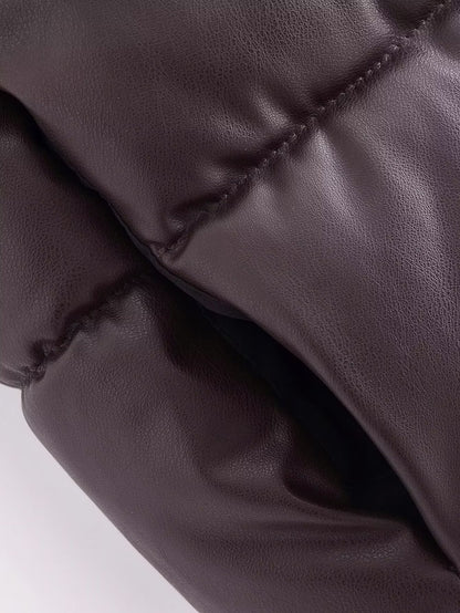 Adira Stand-Collar Faux Leather Vest