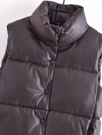 Adira Stand-Collar Faux Leather Vest