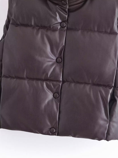 Adira Stand-Collar Faux Leather Vest