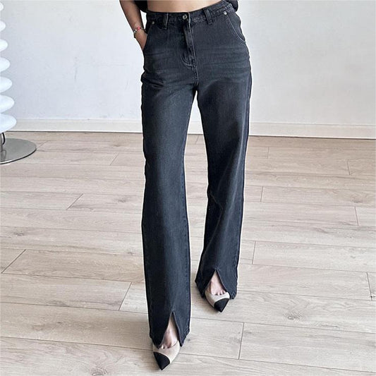 Sefina Front-Slit High-Waist Jeans