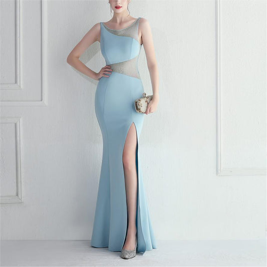 Zayira Rhinestone Mesh Evening Gown