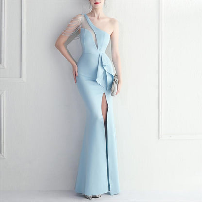 Zayla Beaded Mesh Split Dress