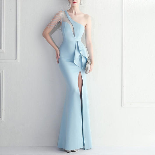 Zayla Beaded Mesh Split Dress