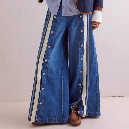 Pantalon en denim à jambes larges et color-block Zyara
