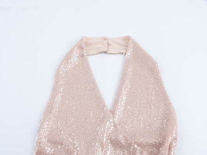 Éliane Sequin Pleated Halter Dress