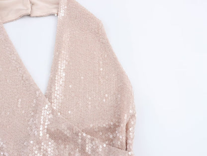Éliane Sequin Pleated Halter Dress