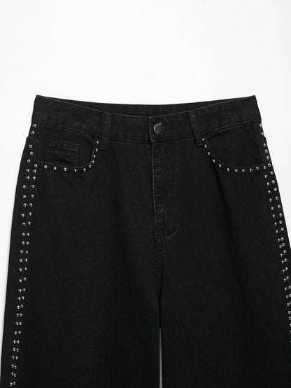 Jean taille basse à perles argentées Abeni