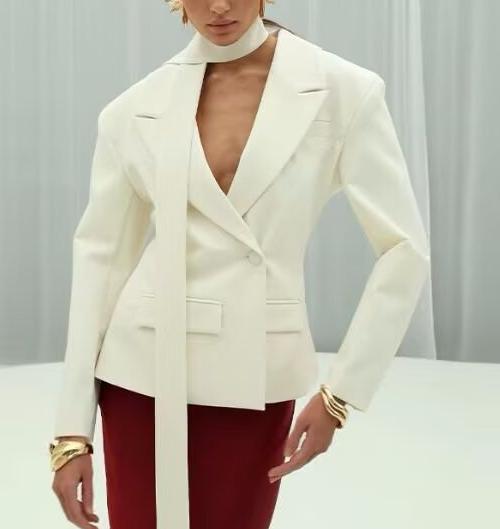 Azuri Collared Blazer with Thin Scarf