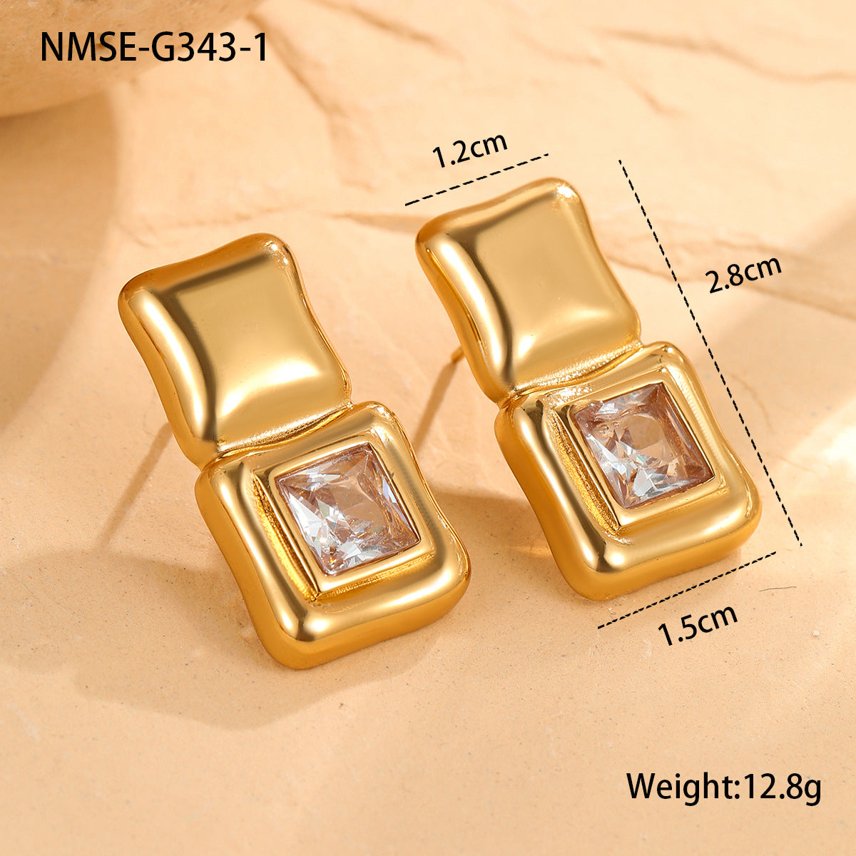 Azika Geometric Square Zircon Earrings