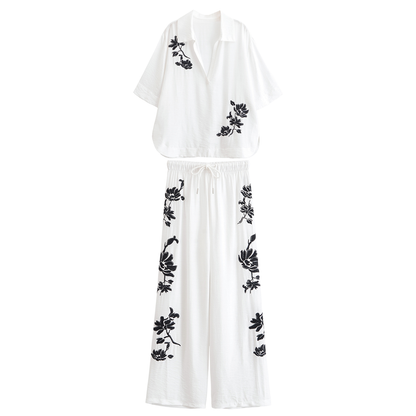Njeri Embroidered Shirt & High-Waist Trouser Set