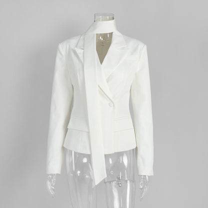 Zinari Ribbon-Waist Short Blazer