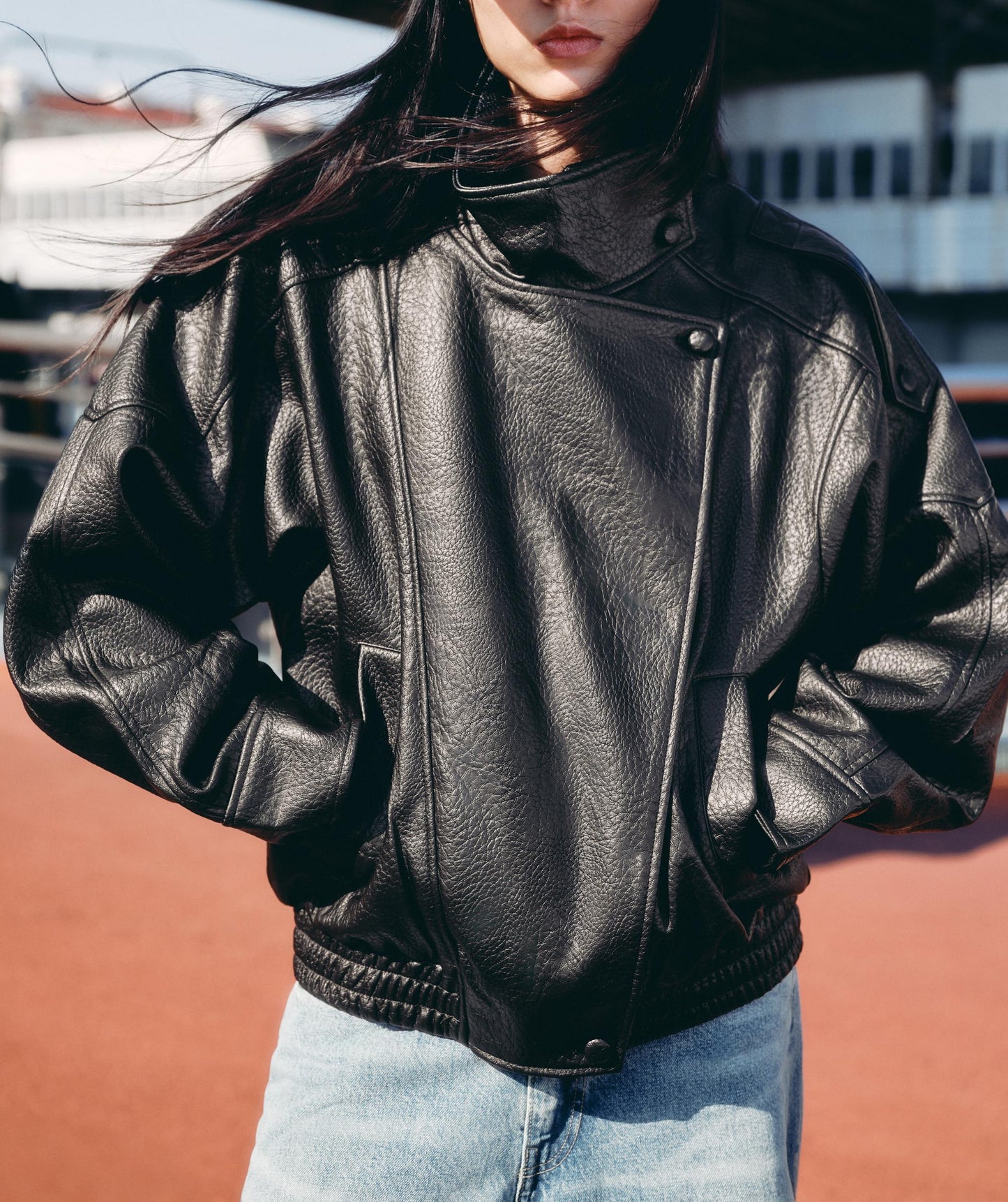 Abeni – veste en cuir litchi rétro d'automne