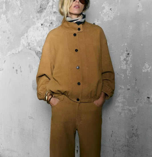 Zahira All-Match Leather Bomber Jacket