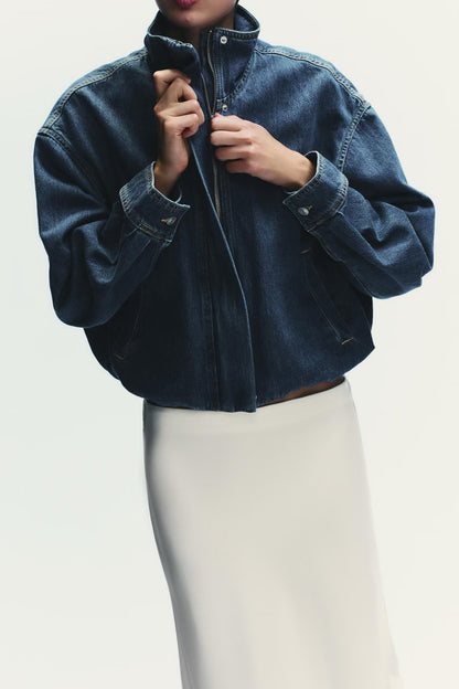 Veste en jean à col roulé style urbain chic