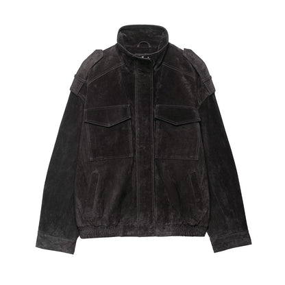 Women Clothing Suede Textured Leather Coat
