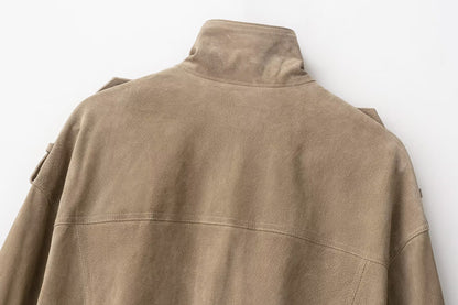Women Clothing Suede Textured Leather Coat