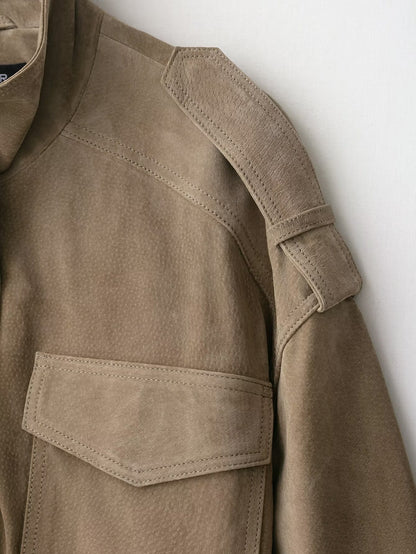 Women Clothing Suede Textured Leather Coat