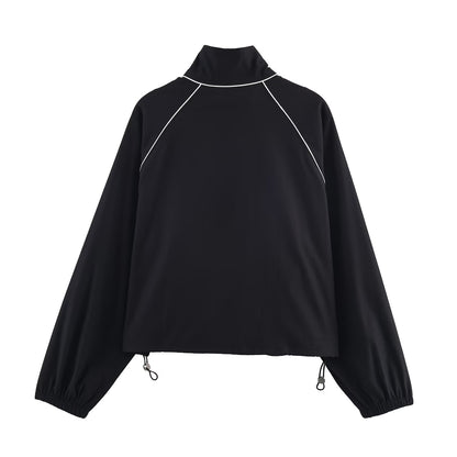 Autumn Elegance Stand Collar Puff Sleeve Jacket