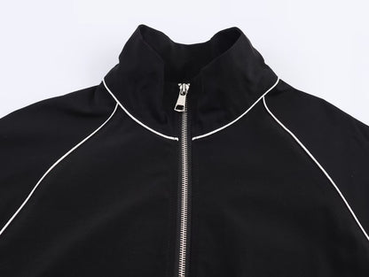 Autumn Elegance Stand Collar Puff Sleeve Jacket