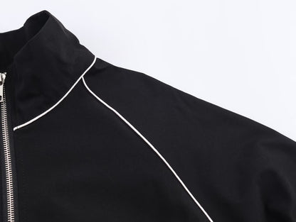 Autumn Elegance Stand Collar Puff Sleeve Jacket