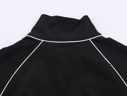 Autumn Elegance Stand Collar Puff Sleeve Jacket