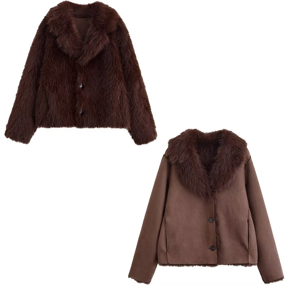 Women Clothing Furry Reversible Coat