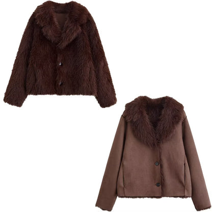 Women Clothing Furry Reversible Coat