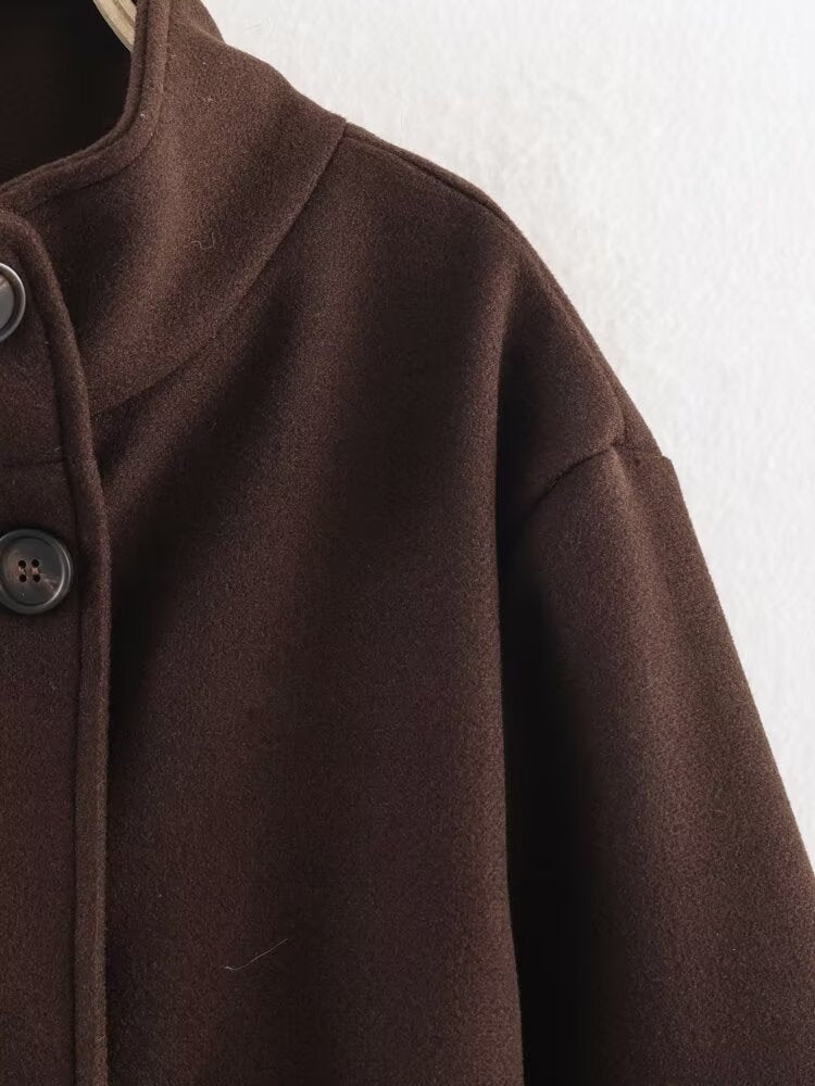 Makena Longline Belted Stand-Collar Coat