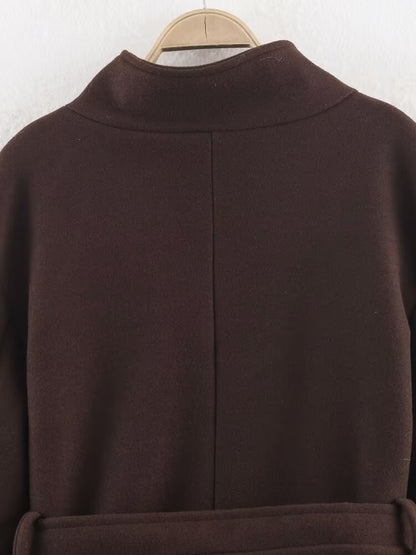 Makena Longline Belted Stand-Collar Coat