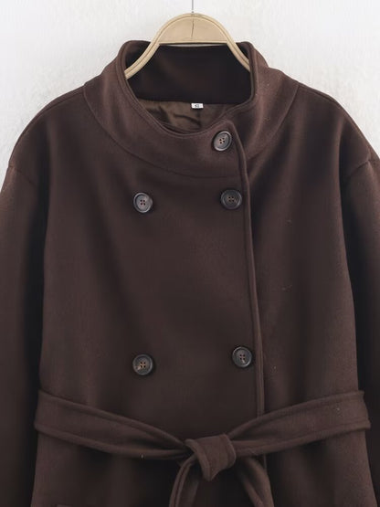Makena Longline Belted Stand-Collar Coat
