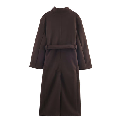 Makena Longline Belted Stand-Collar Coat