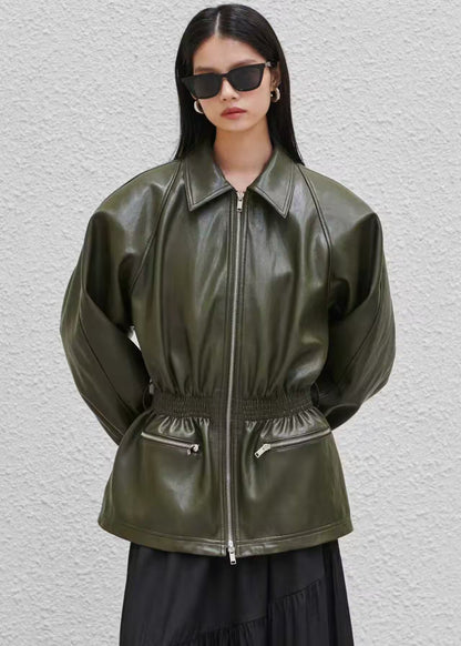Manteau en cuir vert Tayari