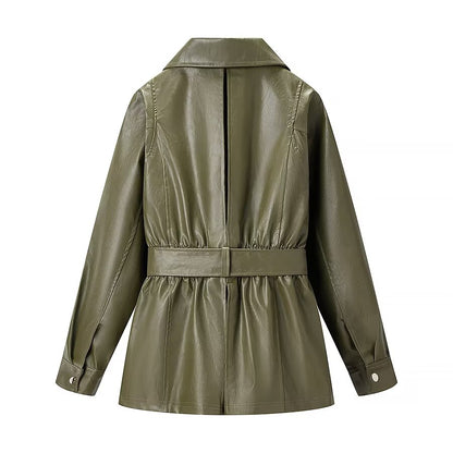 Manteau en cuir vert Tayari