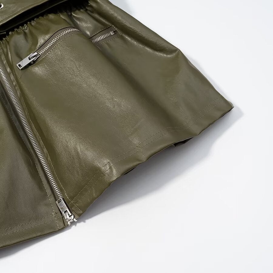 Manteau en cuir vert Tayari
