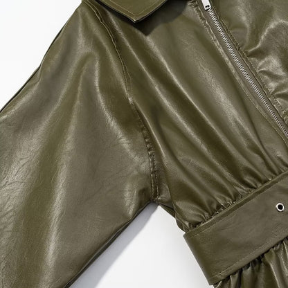 Manteau en cuir vert Tayari