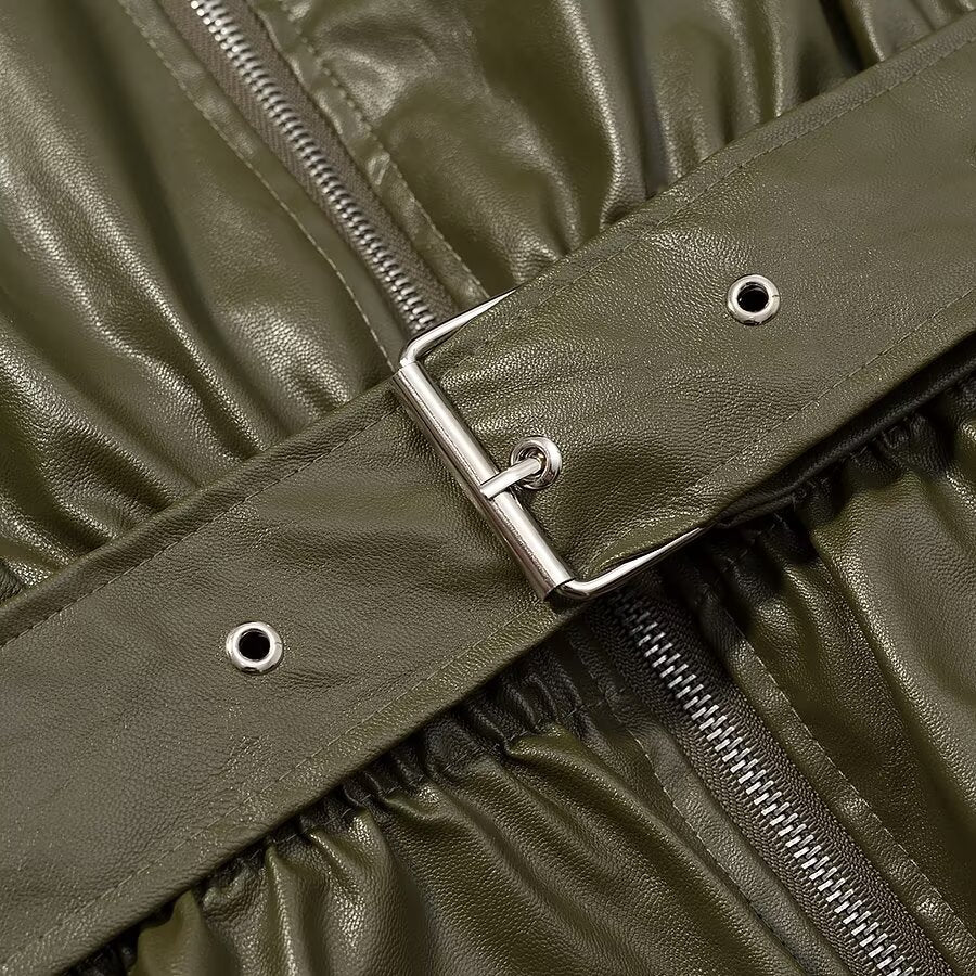 Manteau en cuir vert Tayari