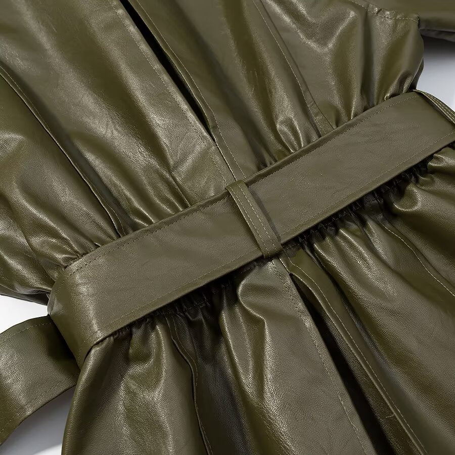 Manteau en cuir vert Tayari