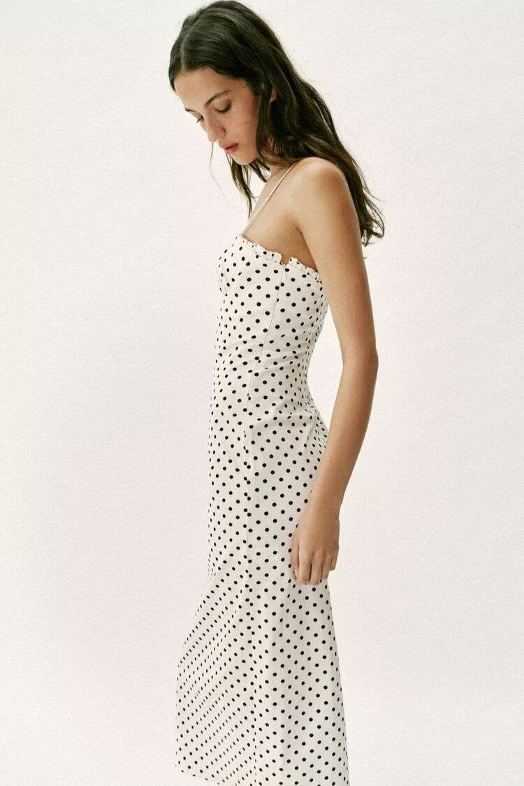 Summer Graceful Fashionable Women Corset Polka Dot Midi Dress