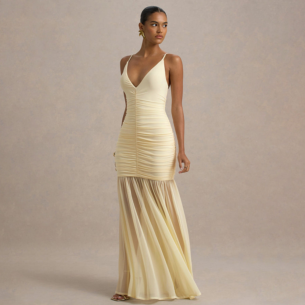 Anjola V Plunge Pleated Dress