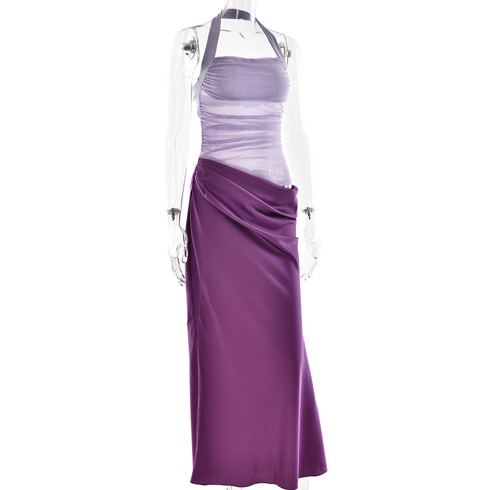 MANGA Satin Halter Maxi Dress