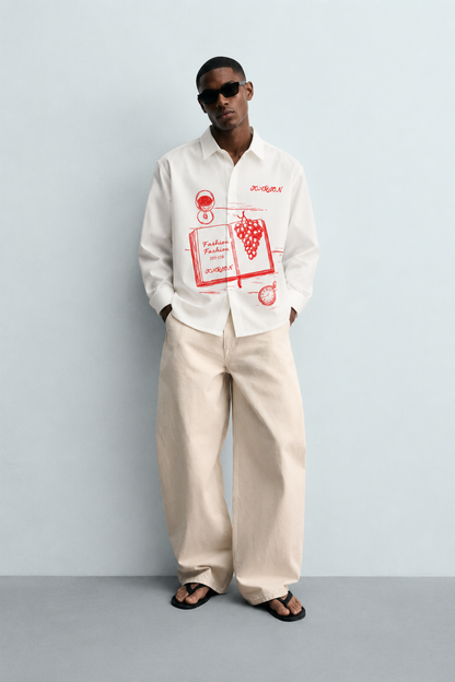 Temi Graphic-Print Loose-Fit Long-Sleeve Shirt