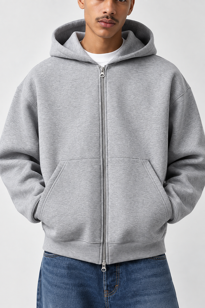 Wole Heavyweight Boxy Cropped Zip-Up Hoodie
